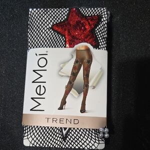 MeMoi Trend Star Patterned Fishnet Tights Size S-M